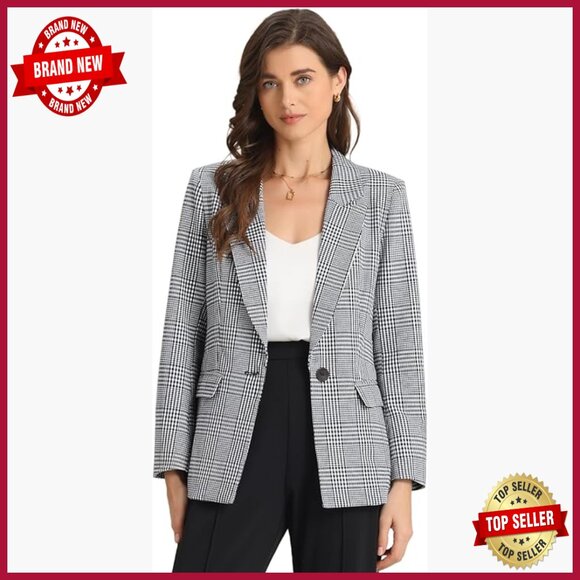 Notched Lapel Houndstooth Blazer Regular Fit Work Office Jacket